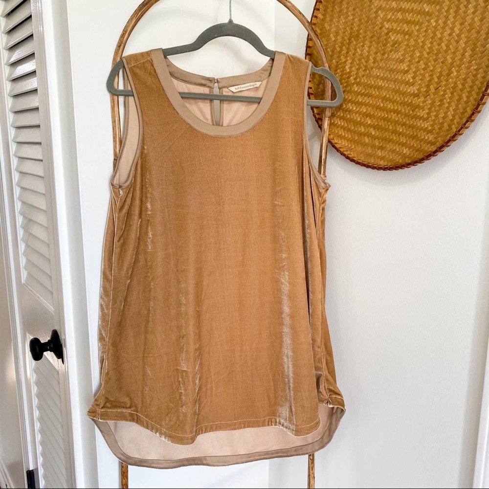 Soft Surroundings Velvet Longline Sleeveless Tunic Tank Gold Tulip Hem Flowy